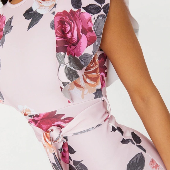 Floral Print Ruffle Detail Midi Dress Romantic Flowers Dusty Rose Pink Size 4 - Picture 3 of 16
